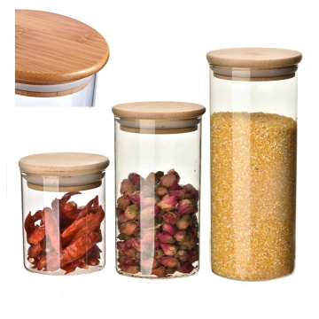 Empty Food Glass Storage Jar Sets Clear Glass Jar With Wooden Lid GSJ-05S